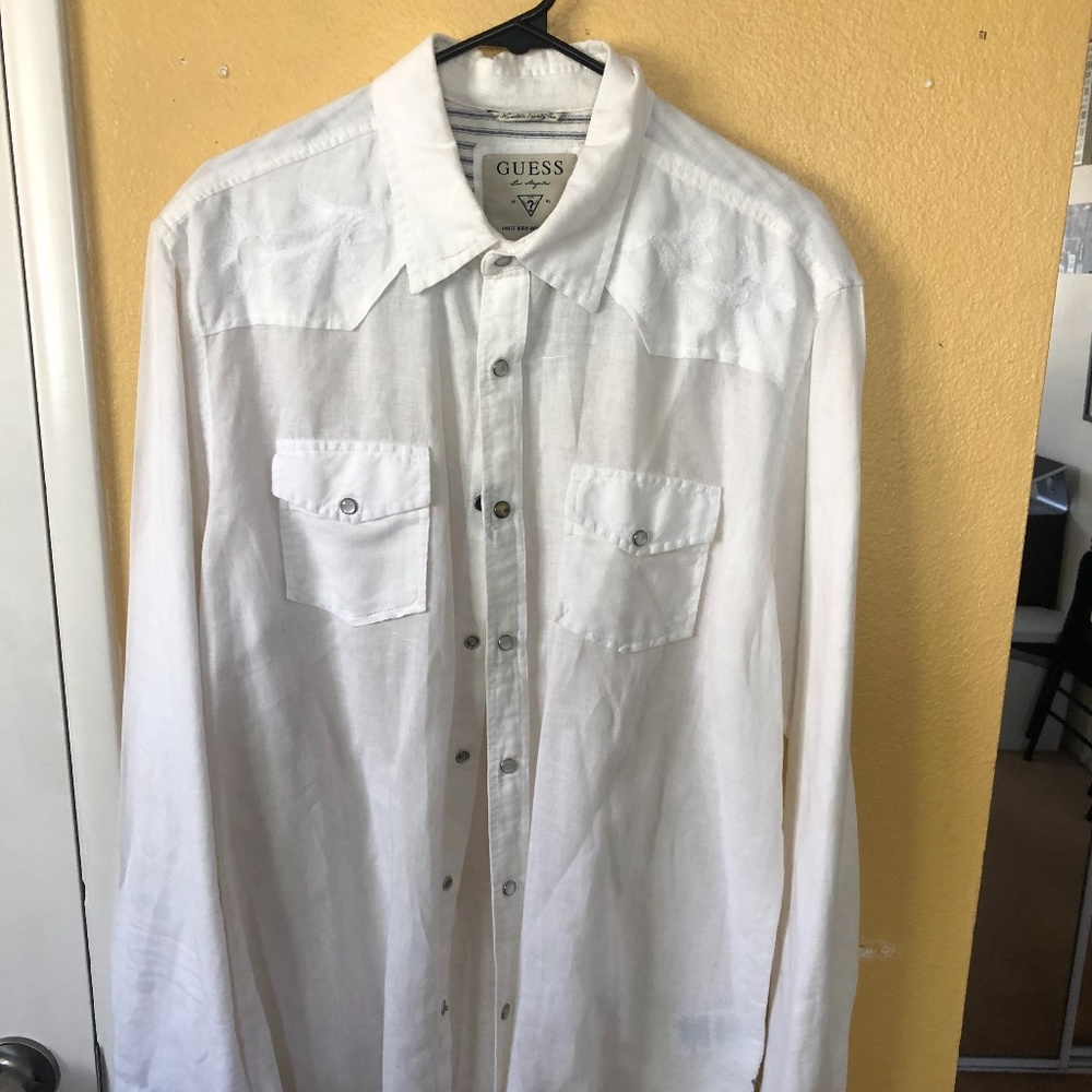 GUESS LA MENS L FINEST DENIM DRY GOODS WHITE L/S